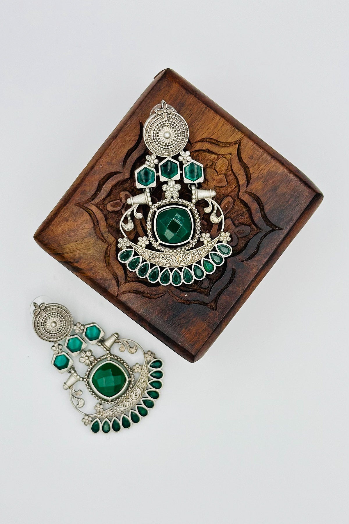 Silver Earrings with Lush Green Stone Accents - swadeshsouq.com