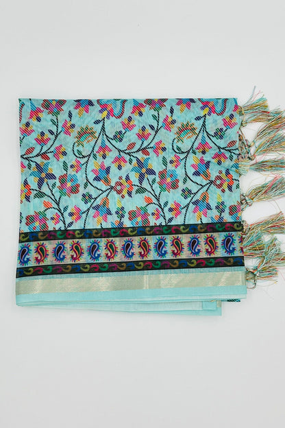 Sky Serenity: Sky Blue Dupatta with Digital Print - swadeshsouq.com