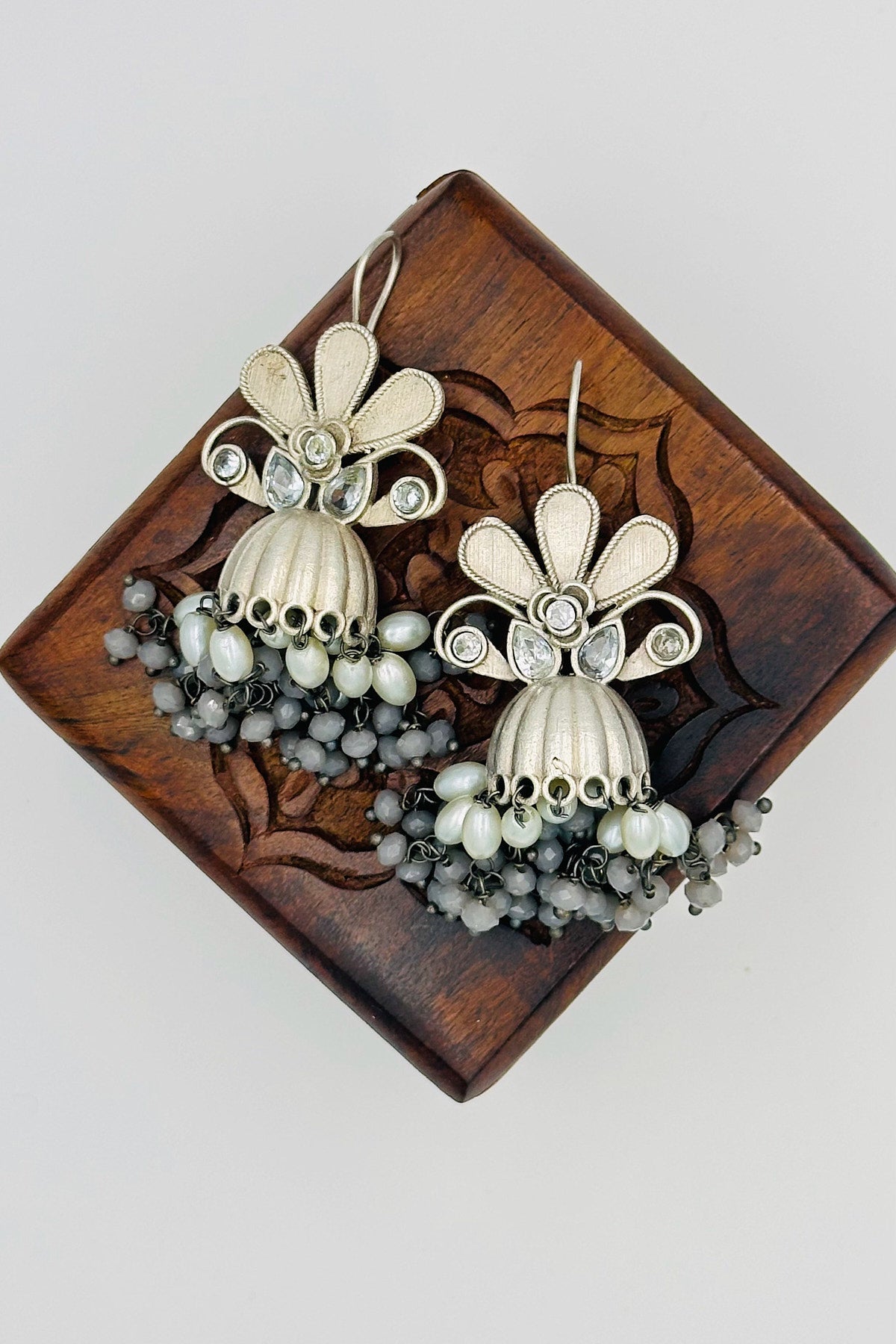 Slate Sophistication: Grey Bead Jhumkas - swadeshsouq.com