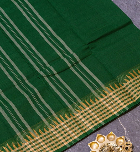 Elevate work wardrobe with Green Thread Border Chettinad Cotton Saree for sophisticated elegance from swadeshsouq.com.