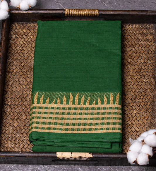 Elevate work wardrobe with Green Thread Border Chettinad Cotton Saree for sophisticated elegance from swadeshsouq.com.