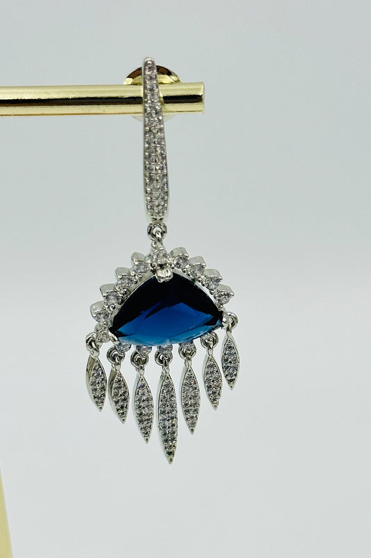 Stunning Sapphire Blue Danglers with White CZ 's. - swadeshsouq.com