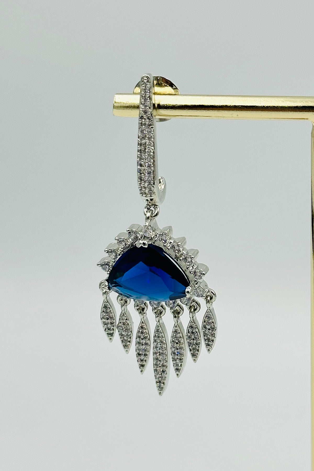 Stunning Sapphire Blue Danglers with White CZ 's. - swadeshsouq.com