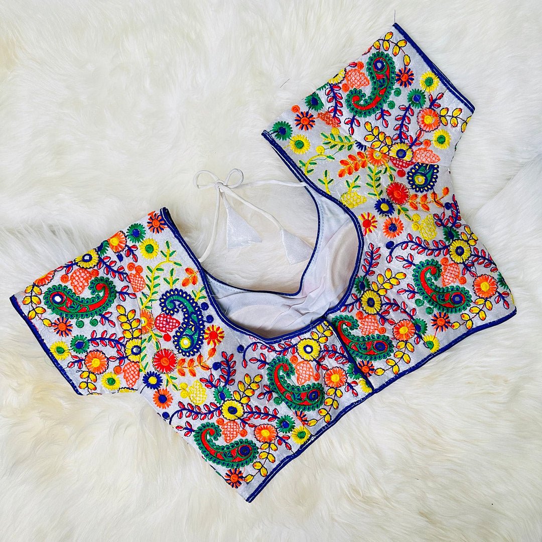 Stunning White Blouse with Colorful Embroidery. - swadeshsouq.com