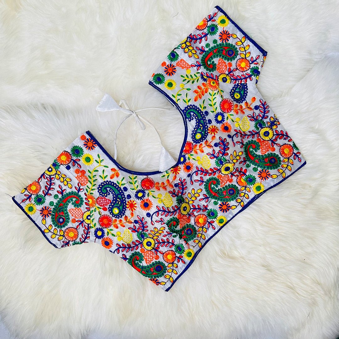 Stunning White Blouse with Colorful Embroidery. - swadeshsouq.com