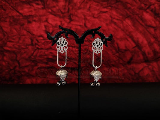 Stylish and Intricate Oxidised Silver Danglers. - swadeshsouq.com