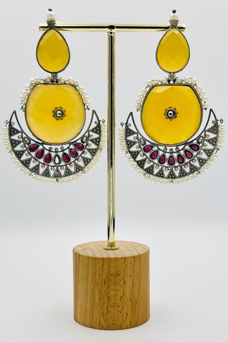 Sunbeam Splendor: Yellow Crystal Crescent Earrings - swadeshsouq.com