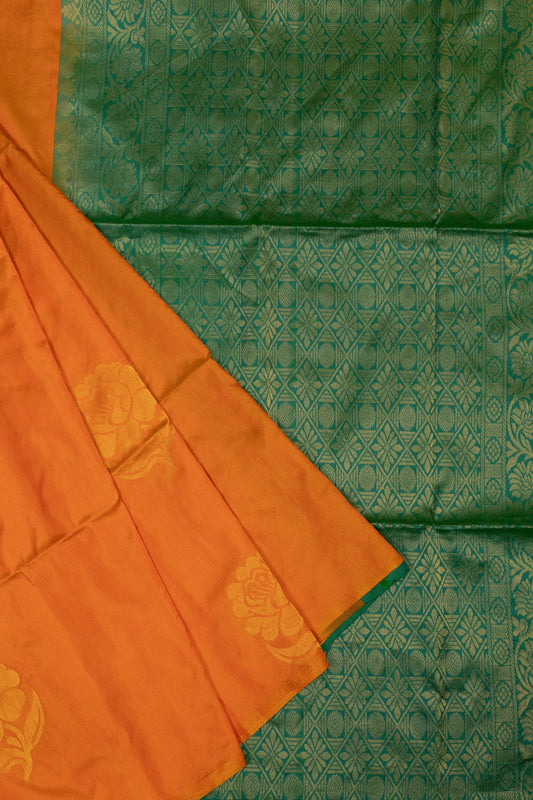 SUNLIT ELEGANCE: BRIGHT YELLOW AND GREEN KANJEEVARAM SEMI-SILK SAREE - swadeshsouq.com