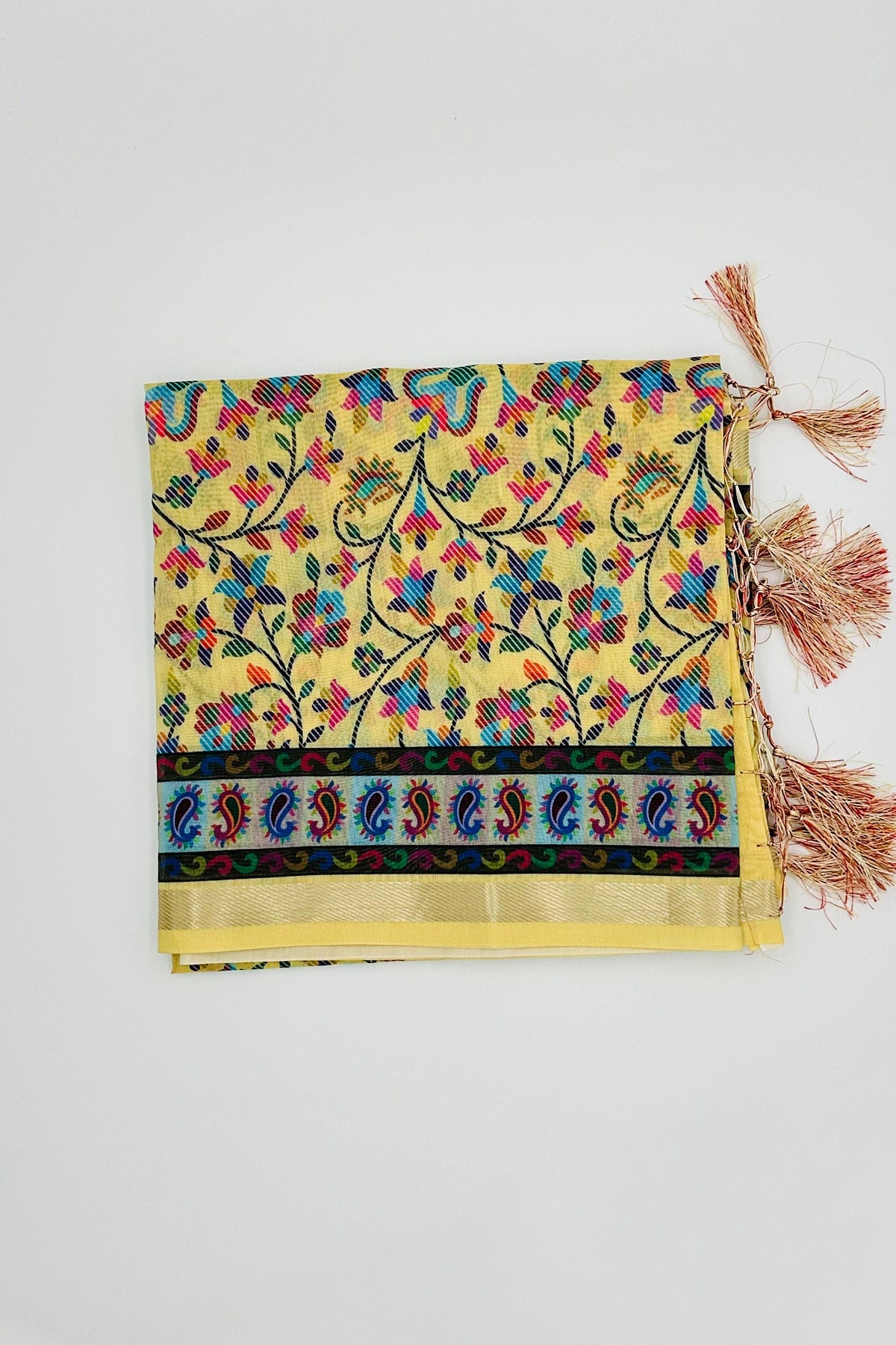 Sunrise Charm: Light Yellow Dupatta with Digital Print - swadeshsouq.com