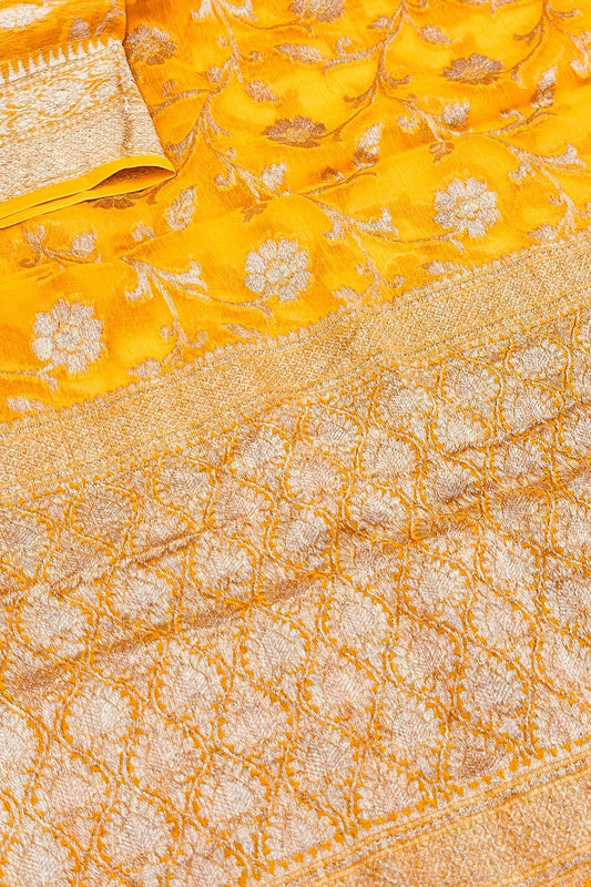 Sunshine Elegance: Banarasi Pure Georgette Dupatta in Yellow - swadeshsouq.com