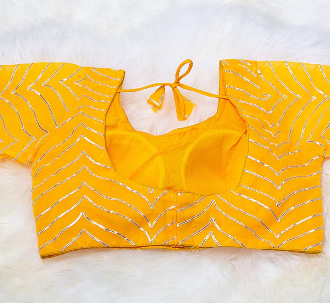 Sunshine Yellow Georgette Blouse with Sheer Long Sleeves - swadeshsouq.com