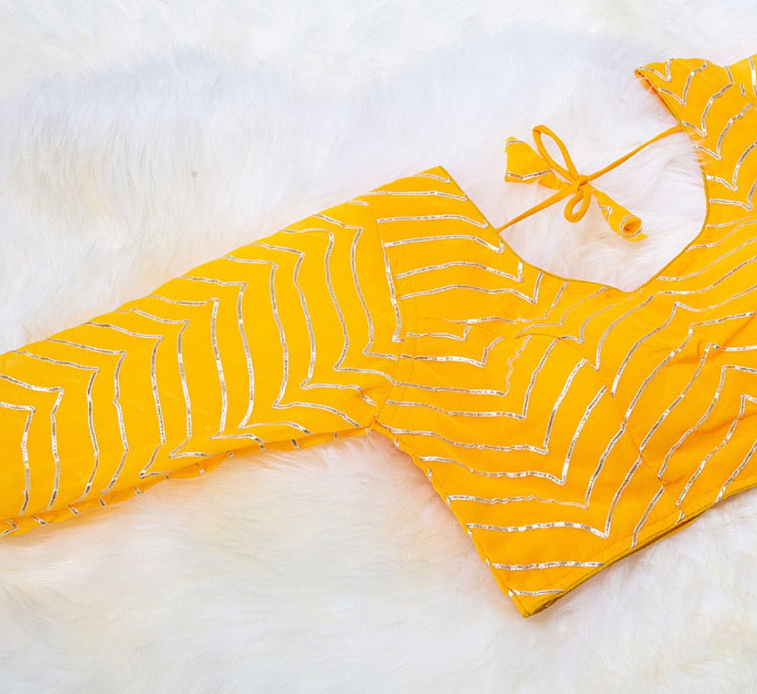 Sunshine Yellow Georgette Blouse with Sheer Long Sleeves - swadeshsouq.com