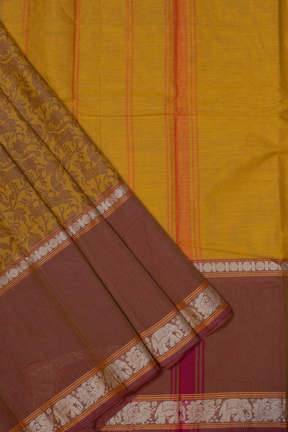 Tangerine Elegance: Yellow and Red Vanasingaram Saree - swadeshsouq.com