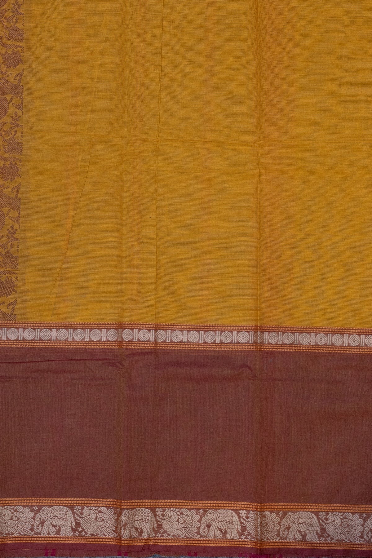 Tangerine Elegance: Yellow and Red Vanasingaram Saree - swadeshsouq.com