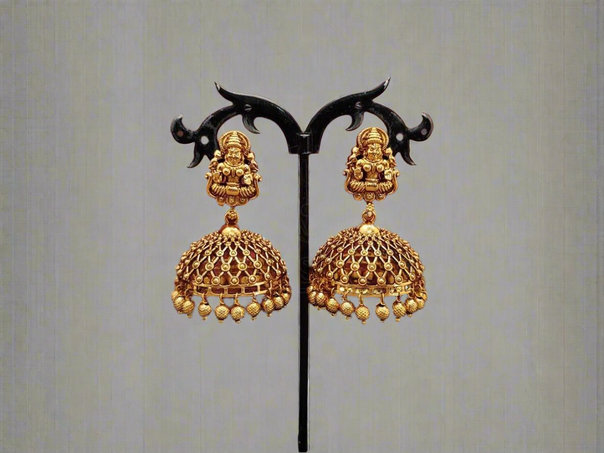 Temple Design Gold Jhumkas - A Traditional Yet Contemporary Accessory. - swadeshsouq.com