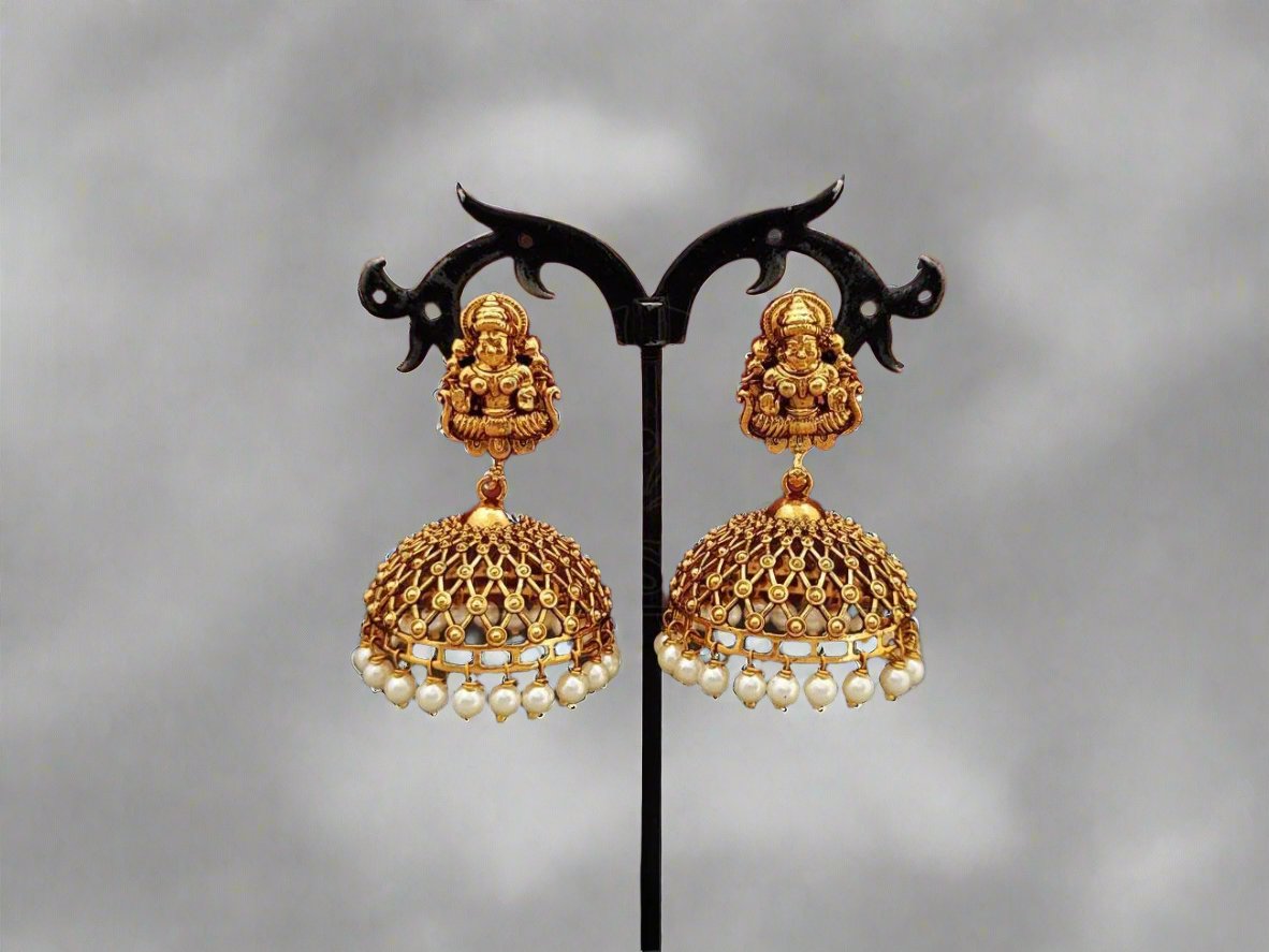 Temple Design Gold Jhumkas - A Traditional Yet Contemporary Accessory. - swadeshsouq.com