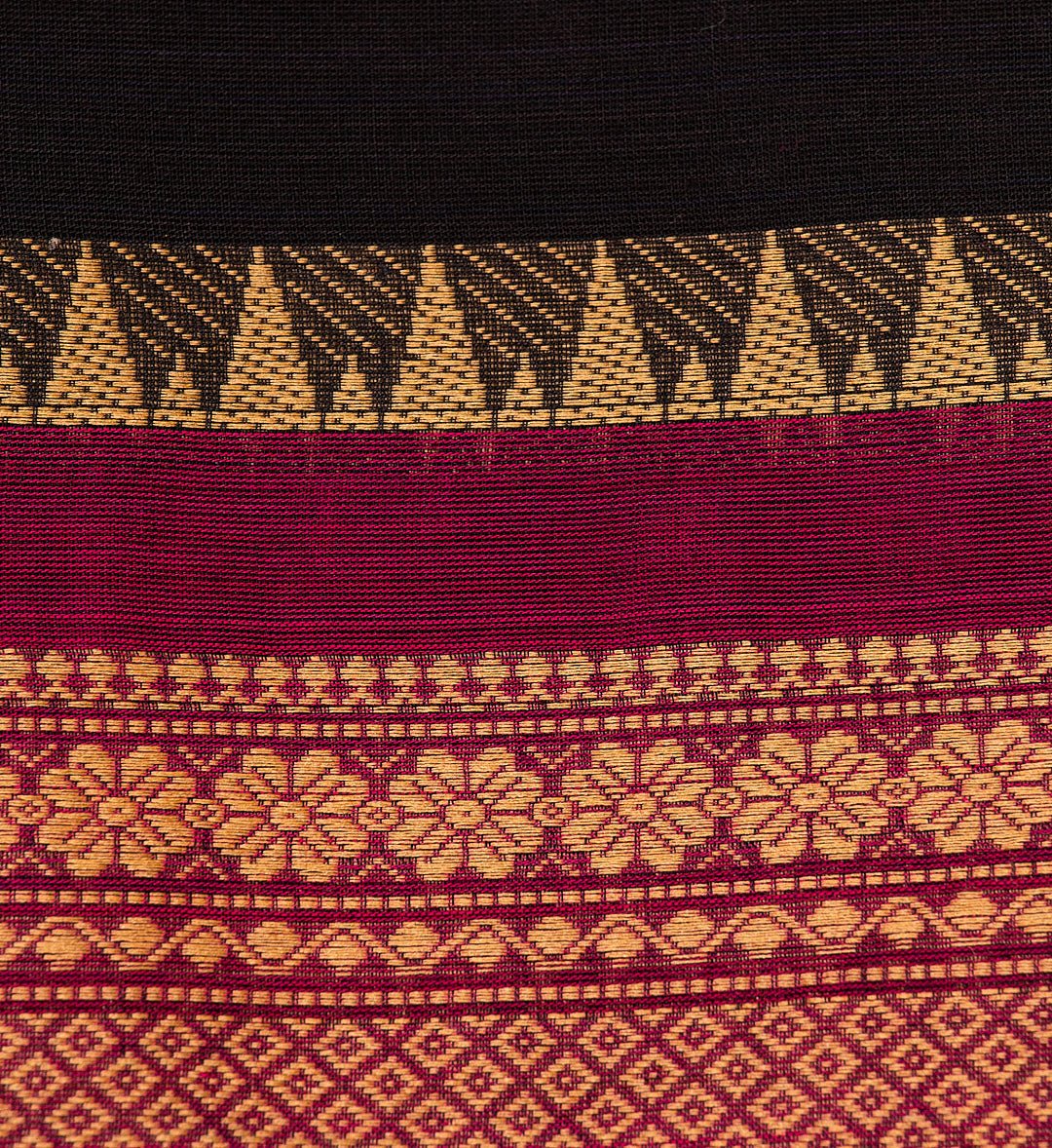 "Temple Radiance" - Black and Pink Thread Border Chettinad Saree - swadeshsouq.com