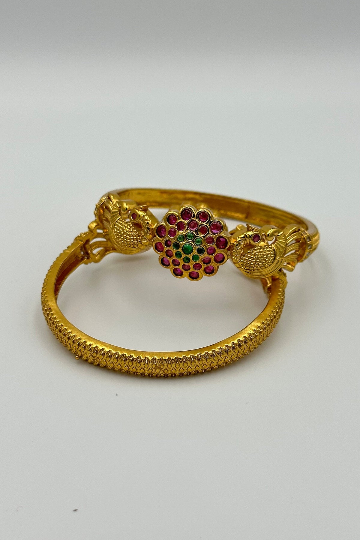 The Peacock Design Kada Bangles with Kemp Stone Embellishments. - swadeshsouq.com