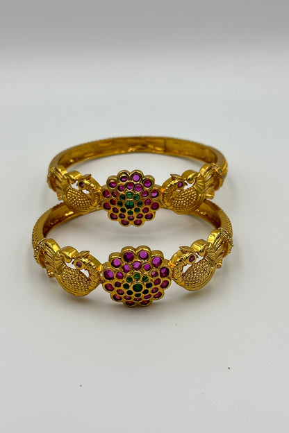 The Peacock Design Kada Bangles with Kemp Stone Embellishments. - swadeshsouq.com