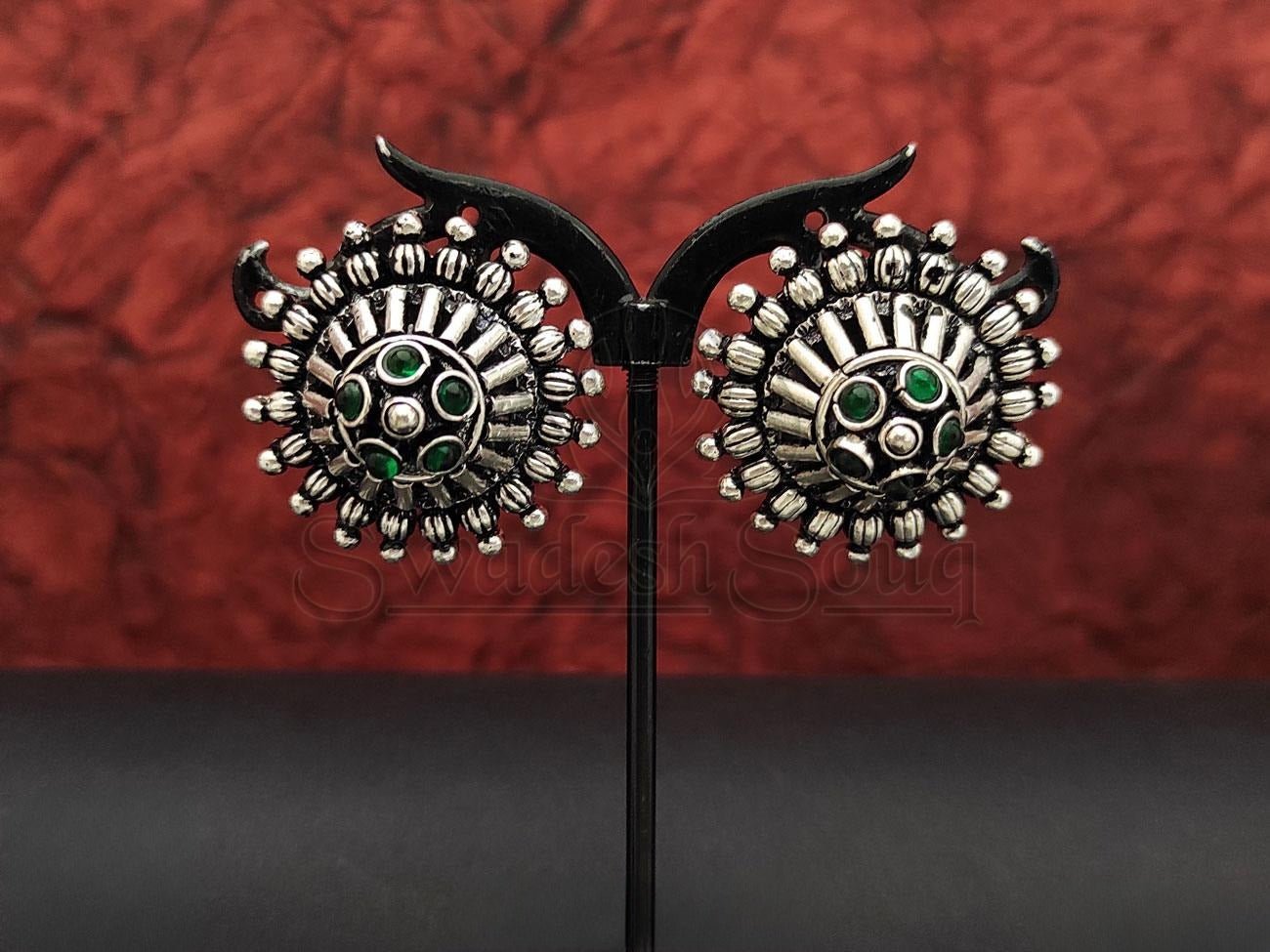 Timeless Beauty: Antique Oxidized Silver Studs with Intricate Design. - swadeshsouq.com