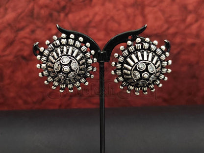 Timeless Beauty: Antique Oxidized Silver Studs with Intricate Design. - swadeshsouq.com