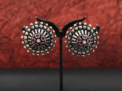 Timeless Beauty: Antique Oxidized Silver Studs with Intricate Design. - swadeshsouq.com