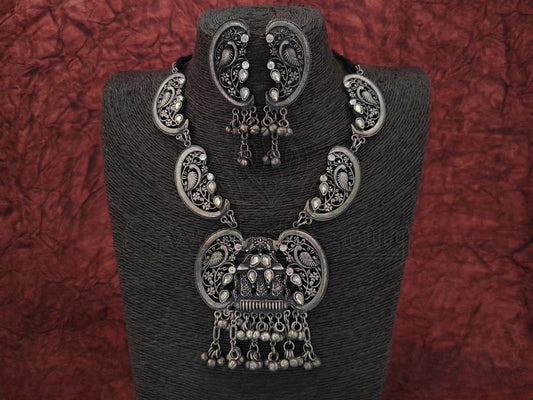 Timeless Elegance: The Antique Oxidized Silver Peacock Necklace. - swadeshsouq.com