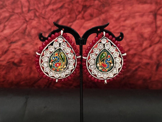 Traditional Elegance - Meenakari Oxidised Silver Studs. - swadeshsouq.com