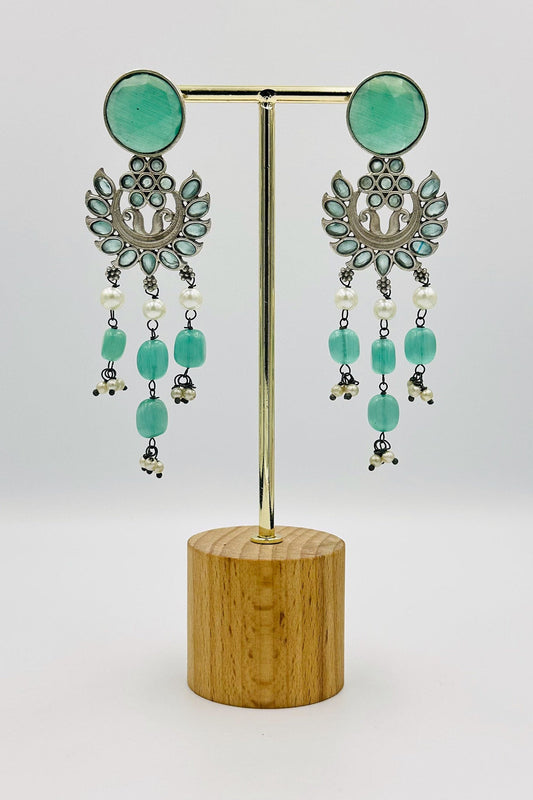 Turquoise Tranquility: Silver Dangler Earrings with Floral Elegance - swadeshsouq.com