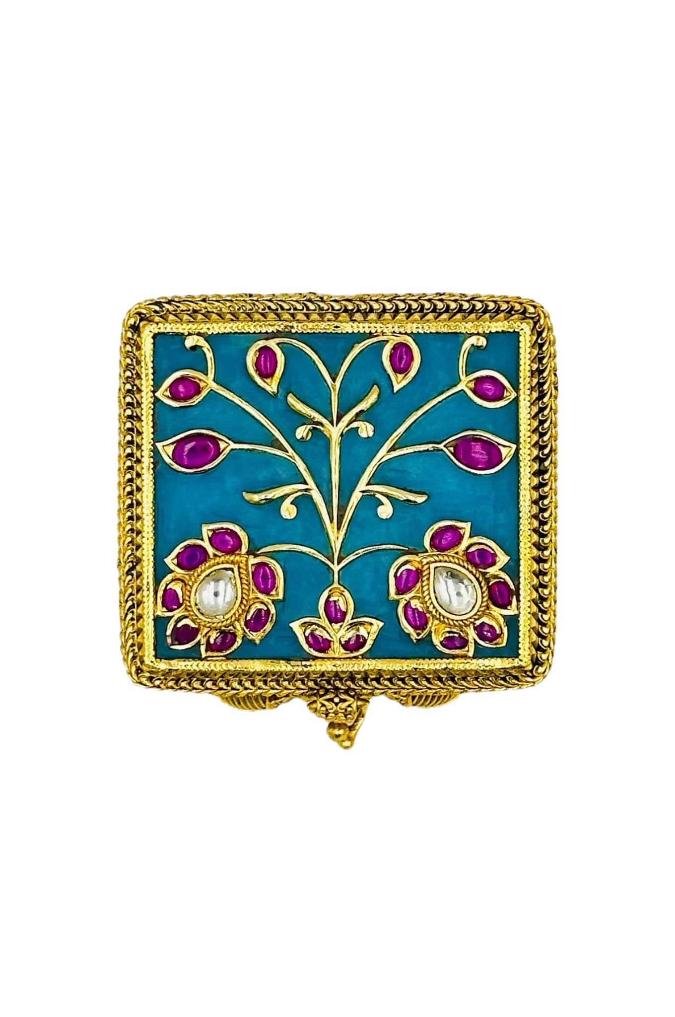 Turquoise Treasure: Keepsake Box Adorned with Jadau Grandeur - swadeshsouq.com