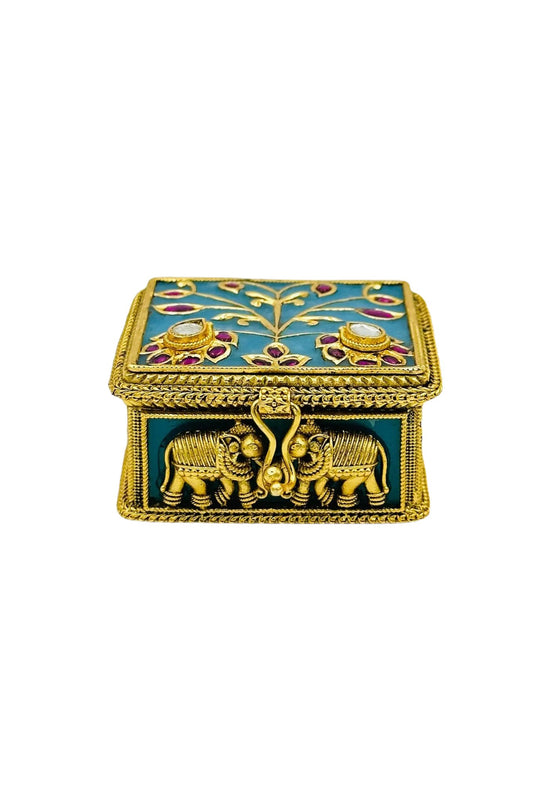 Turquoise Treasure: Keepsake Box Adorned with Jadau Grandeur - swadeshsouq.com