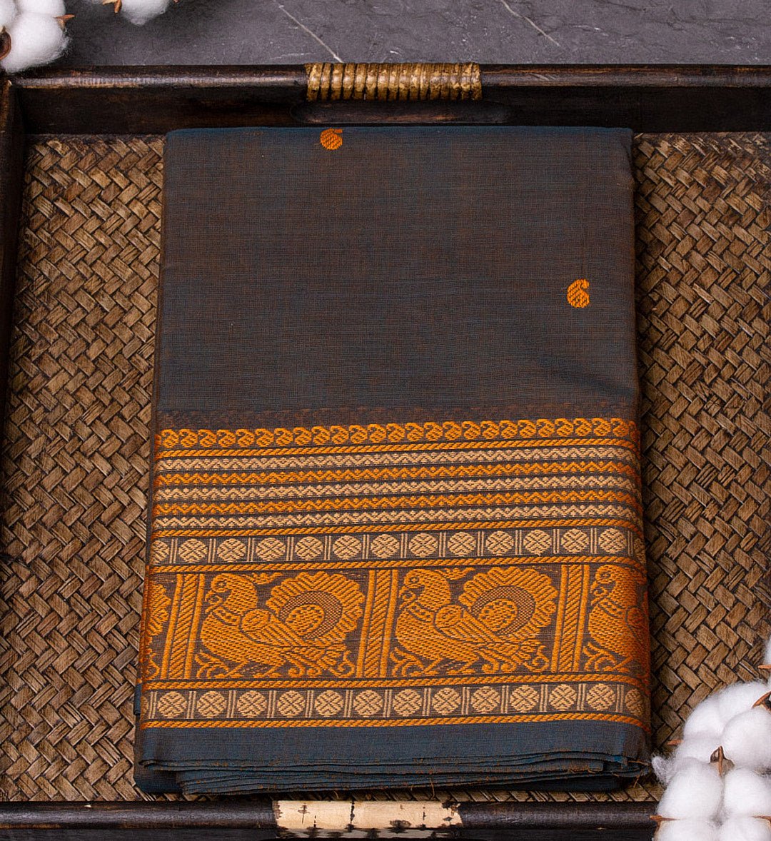 Upgrade Your Ethnic Look with Our Brown Thread Butta Chettinad Saree - swadeshsouq.com