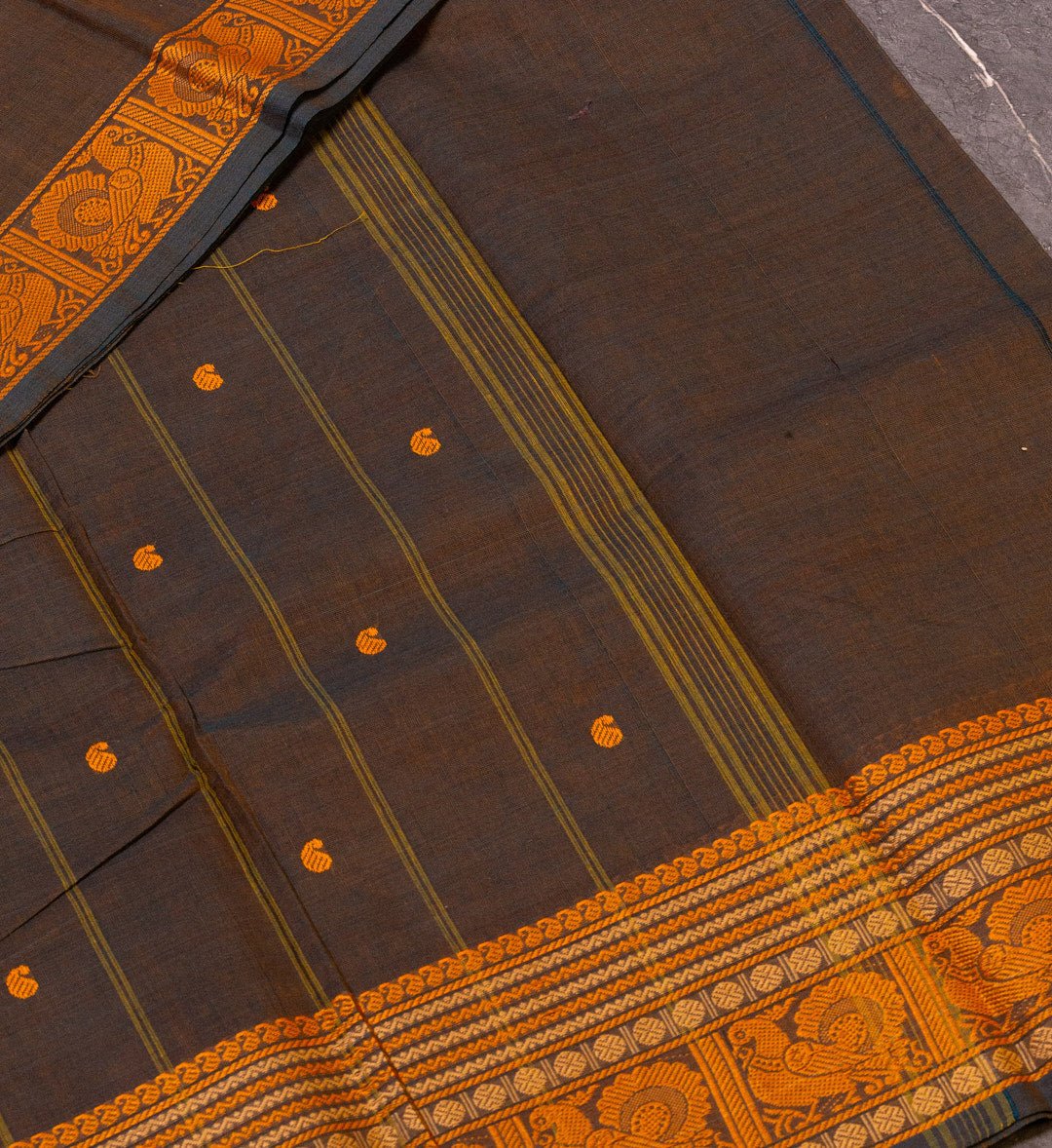 Upgrade Your Ethnic Look with Our Brown Thread Butta Chettinad Saree - swadeshsouq.com