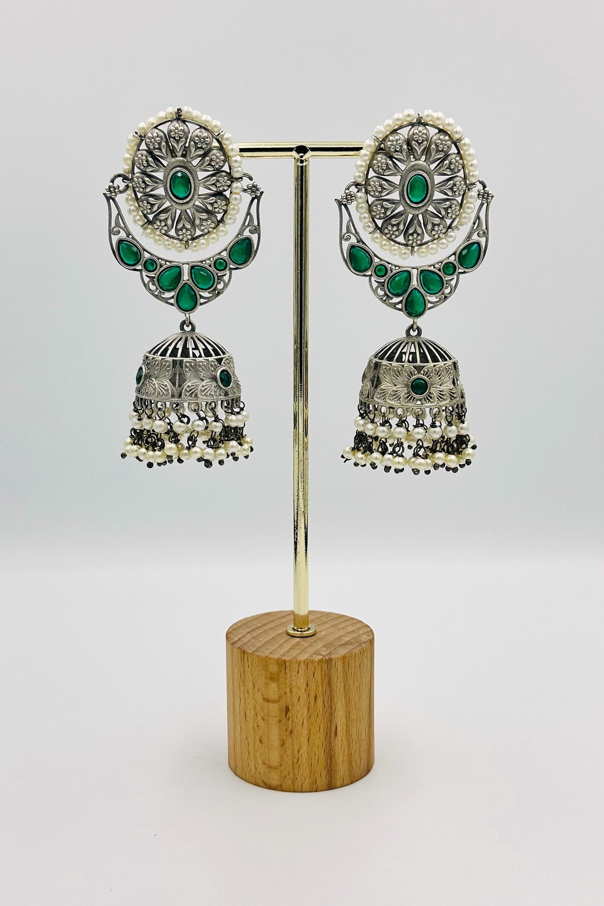 Verdant Vogue Silver Jhumkas - swadeshsouq.com