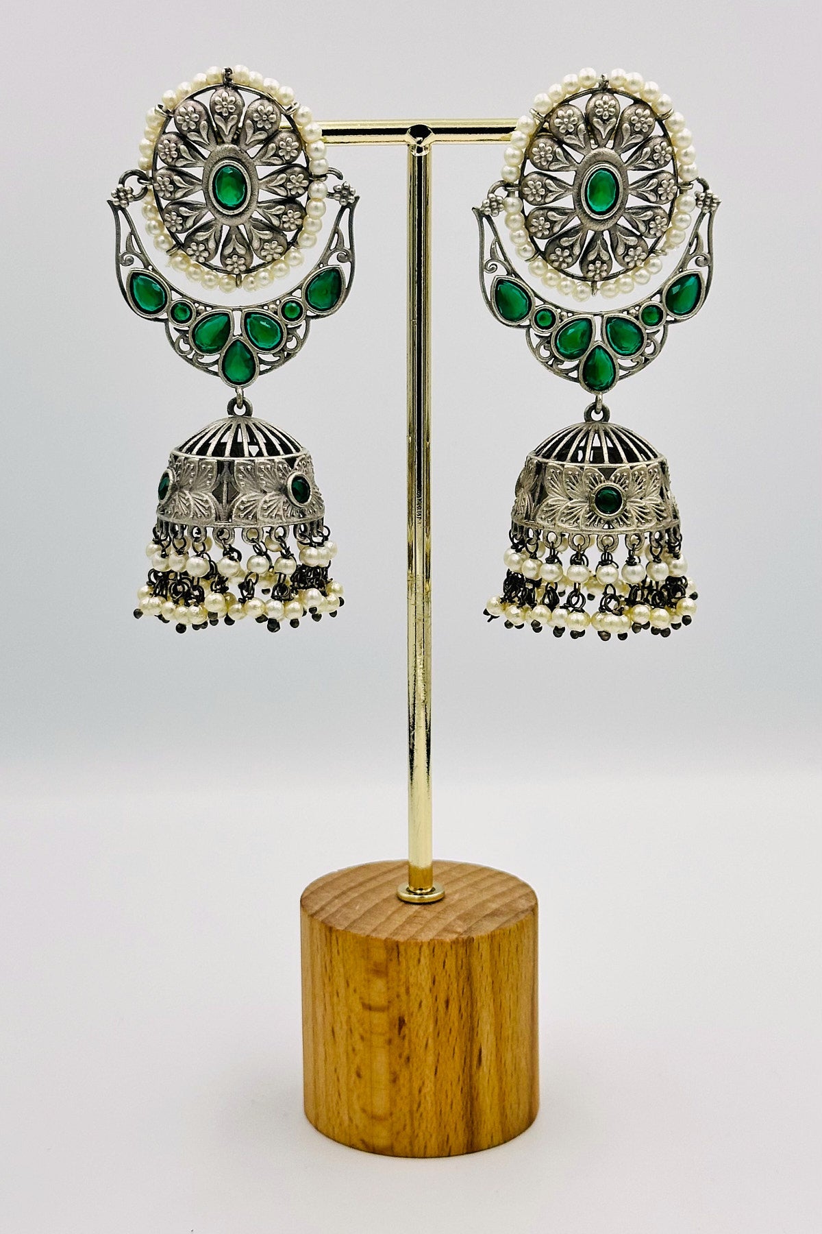 Verdant Vogue Silver Jhumkas - swadeshsouq.com