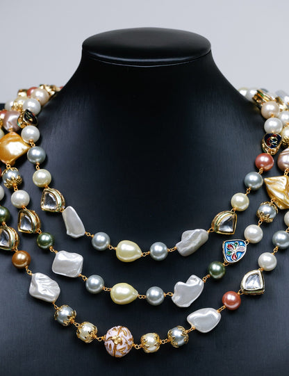 Versatile Elegance: Dual-Design Three-Strand Fusion Necklace - swadeshsouq.com