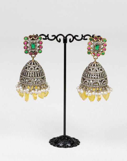 Victorian Elegance: Oxidized Silver and Crystal Earrings - swadeshsouq.com