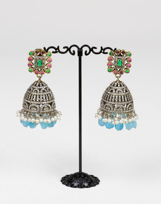 Victorian Elegance: Oxidized Silver and Crystal Earrings - swadeshsouq.com