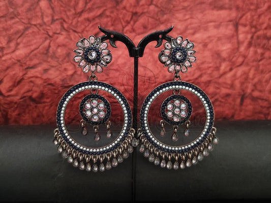 Vintage Charm - Intricately Crafted Oxidised Silver Antique Earrings with Intricate Detailing - swadeshsouq.com