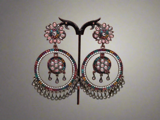 Vintage Charm - Intricately Crafted Oxidised Silver Antique Earrings with Intricate Detailing - swadeshsouq.com