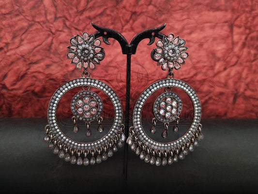 Vintage Charm - Intricately Crafted Oxidised Silver Antique Earrings with Intricate Detailing - swadeshsouq.com