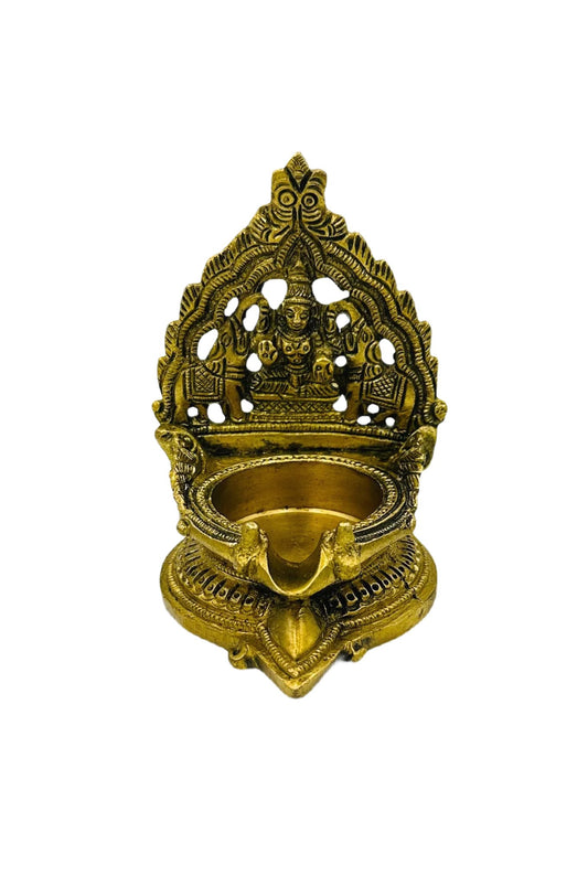 Vintage Gajalakshmi Brass Diya with Nagas Work - swadeshsouq.com