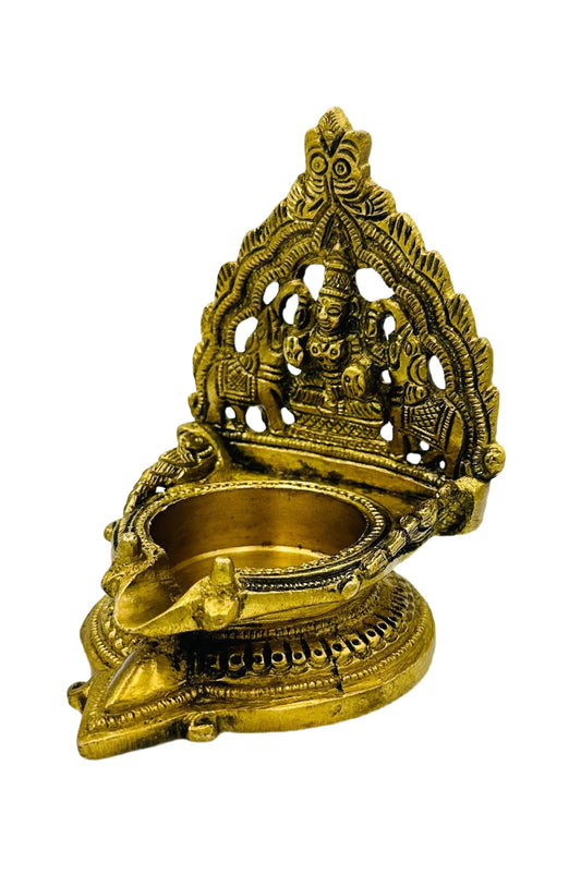 Vintage Gajalakshmi Brass Diya with Nagas Work - swadeshsouq.com