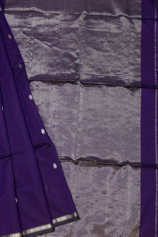 Violet Radiance: Maheshwari Silk-Cotton Saree with Silver Sheer Butti - swadeshsouq.com