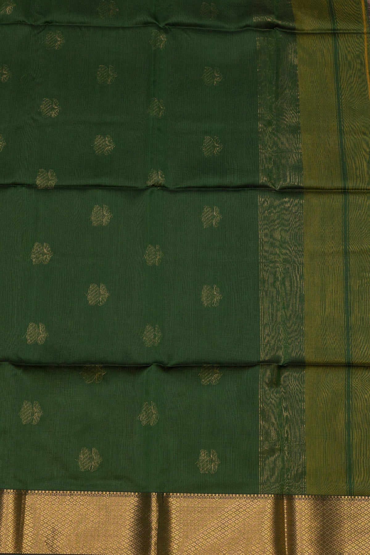 Yellow and Green Maheshwari Silk-Cotton Saree with Contrast Lotus Butti Pallu - swadeshsouq.com