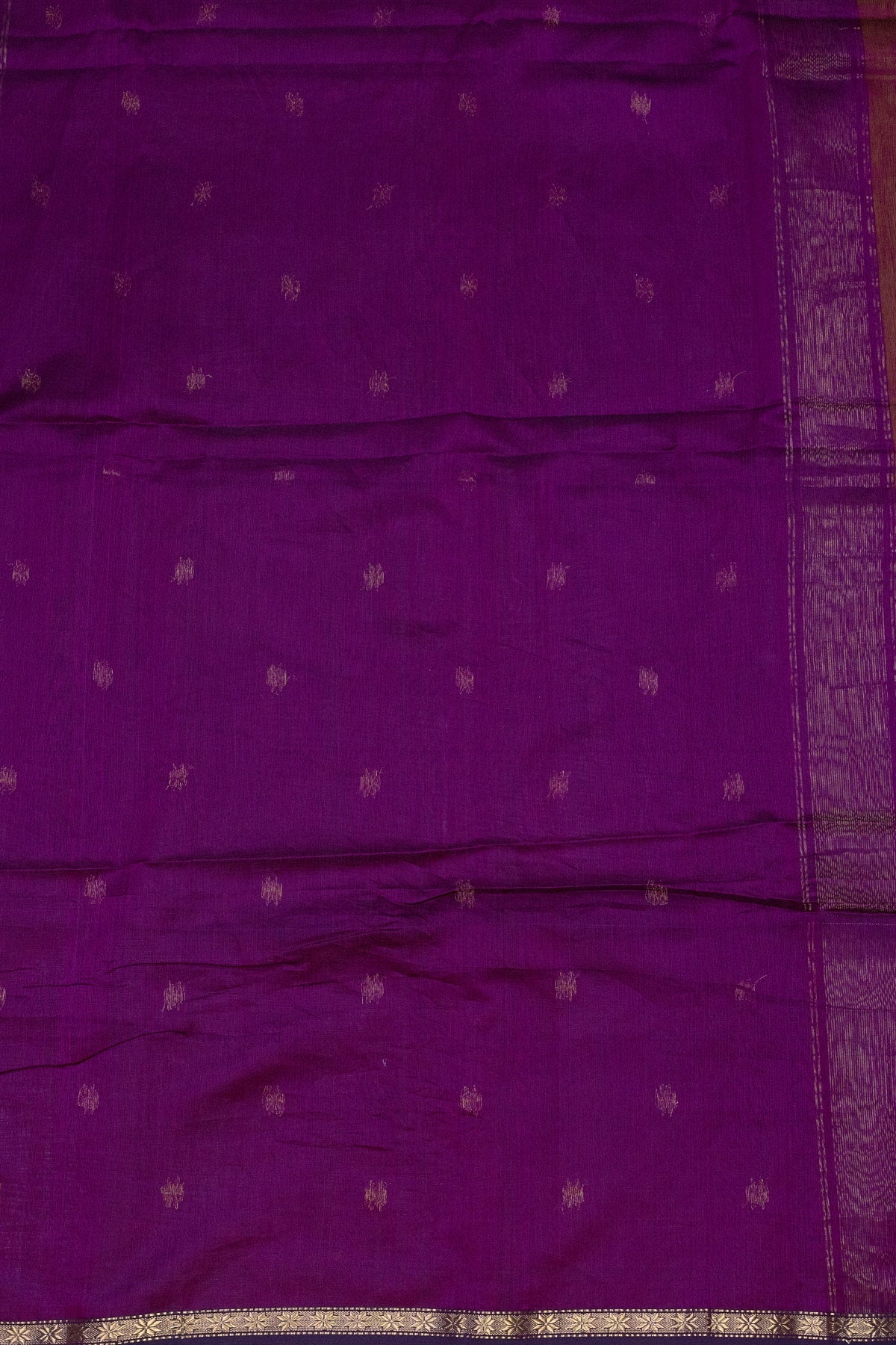 Yellow and Purple Maheshwari Silk-Cotton Saree With Sheer Butti - swadeshsouq.com